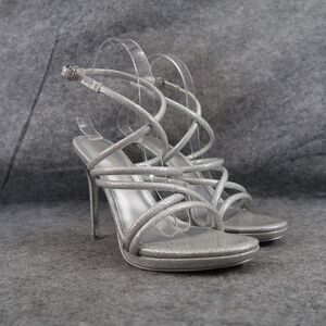 Nine West Shoes Womens 8 Heeled Sandal Ankle Strap Pumps Platform Silver Glitter